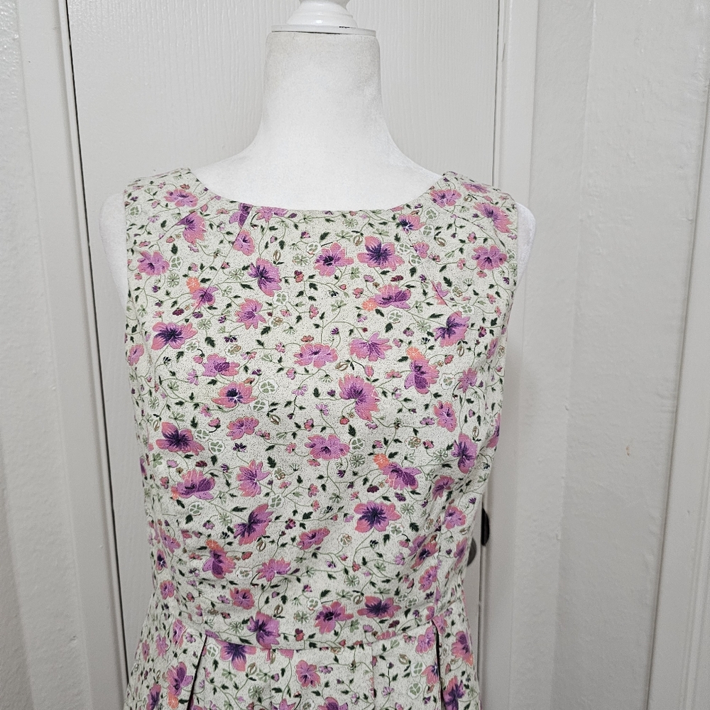 Pink Martini V Back Floral Fit and Flare Above Knee Dress Cotton Womens Medium - Picture 2 of 14